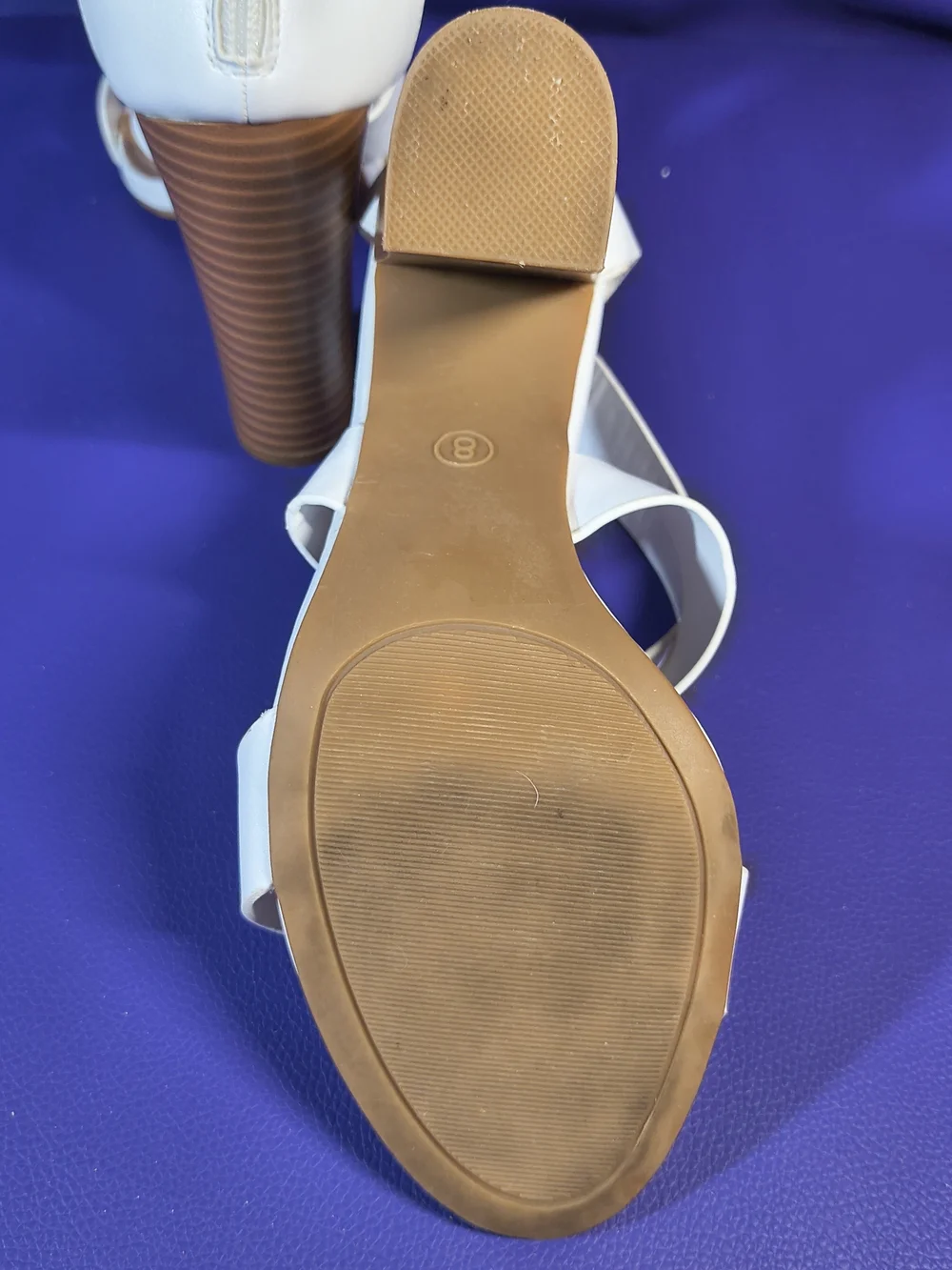 Charlotte Russe CARDI Retro Sandal Size 8 White Strappy Block Heel Buckle.